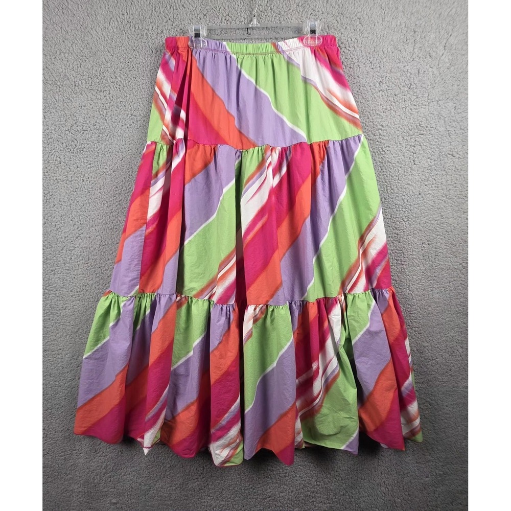 Ashley Stewart Skirt Womens 18/20 Multicolor Striped Tiered Ruffle‎ Maxi Boho